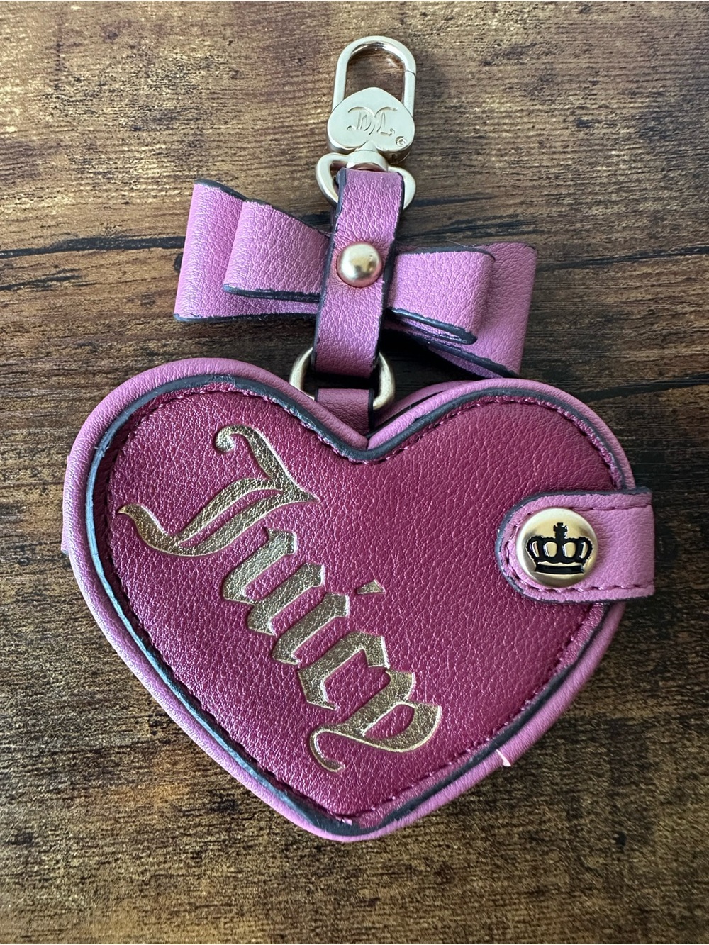 Juicy Couture Burgundy & Pink Heart Bag Charm Keychain Wallet with Mirror NWOT